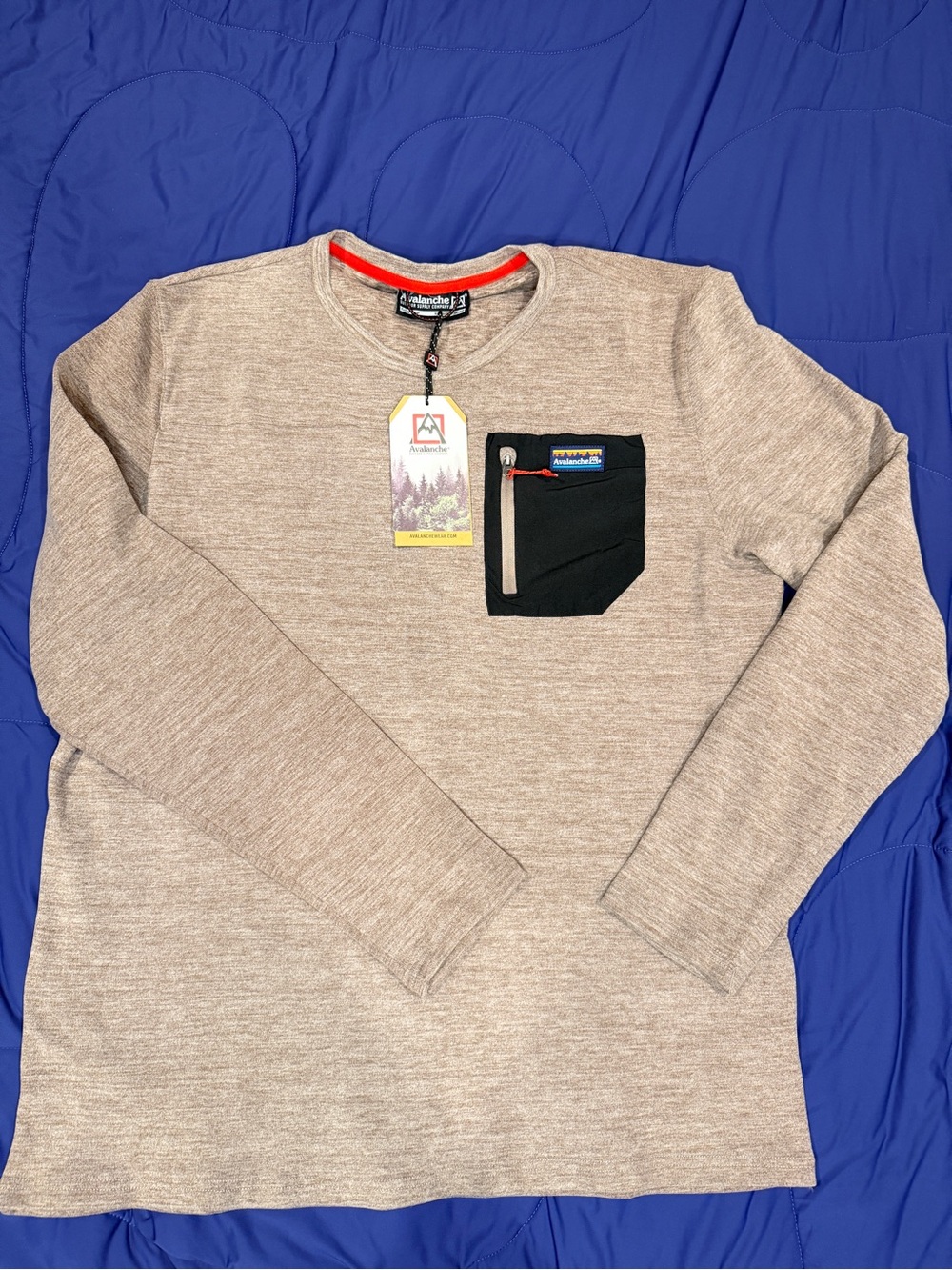 Avalanche Men’s Beige Crewneck with Black Zip Chest Pocket